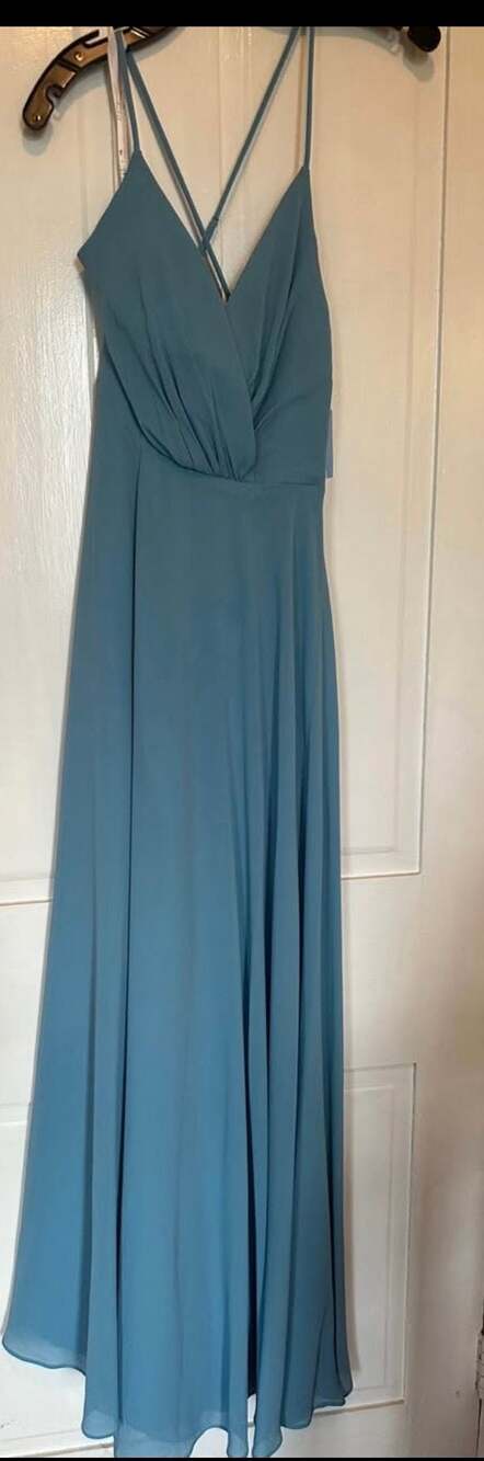 Azazie Naeem A-Line V-Neck Ruffle Chiffon Floor-Length Bridesmaid Dress in Bermu